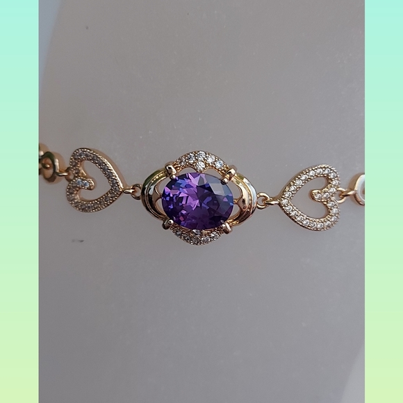 Amethyst Bracelet With CZ ,18k Gold Plated - Picture 2 of 5